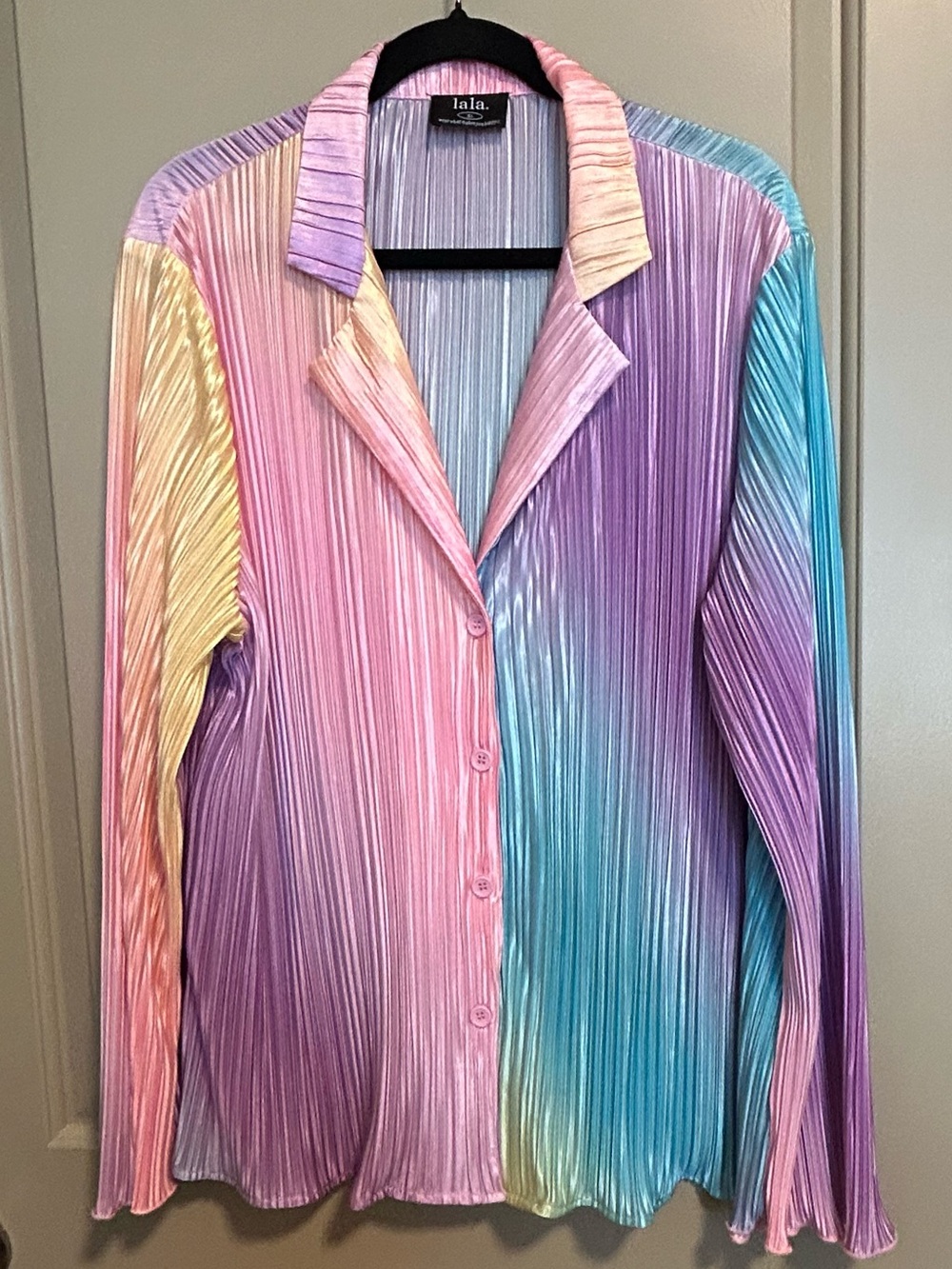 Dressed in Lala Plisse Pastel Rainbow L/S Top EUC!